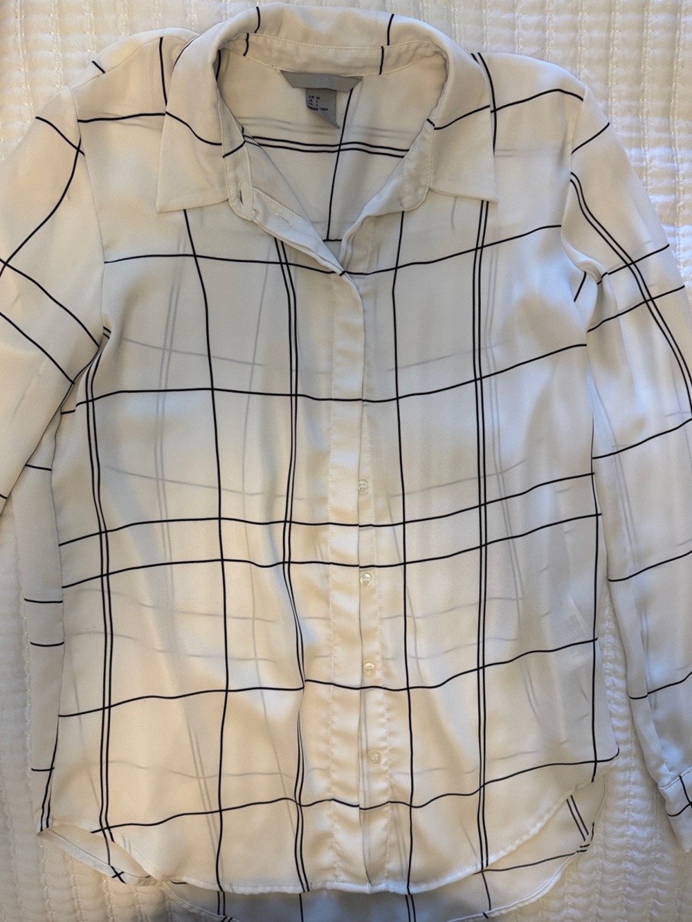 H&M White Windowpane Button-Down Blouse